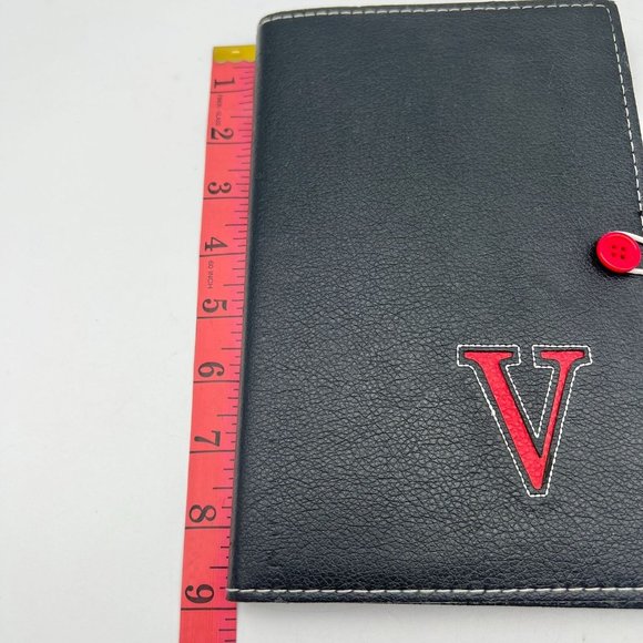 Journal 9x6 Black V Initial Button Closure Refillable Red Accents - Picture 9 of 10